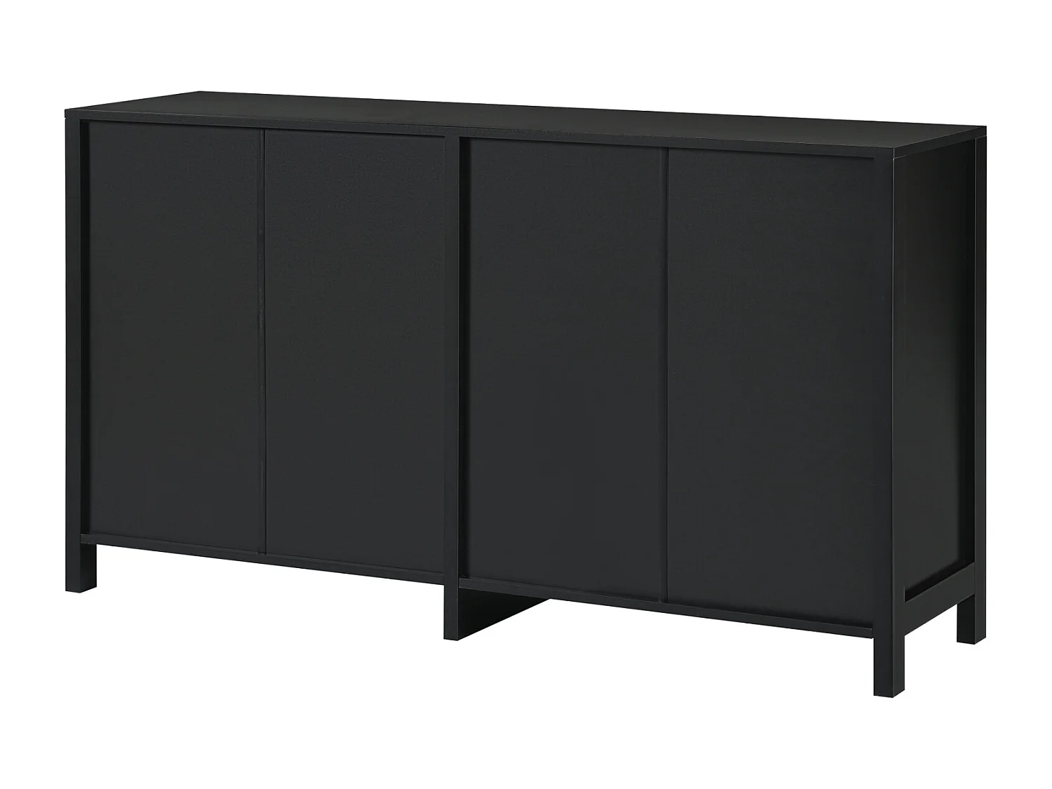 Buffet avec 4 portes en rotin - 145 x 40 x 80 cm - avec étagères réglables - Noir