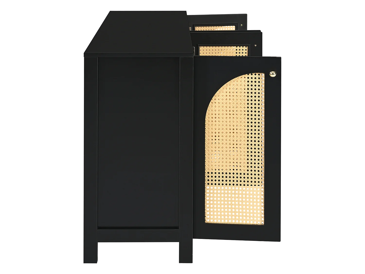 Dressoir met 4 rotandeuren - 145 x 40 x 80 cm - met verstelbare planken - Zwart