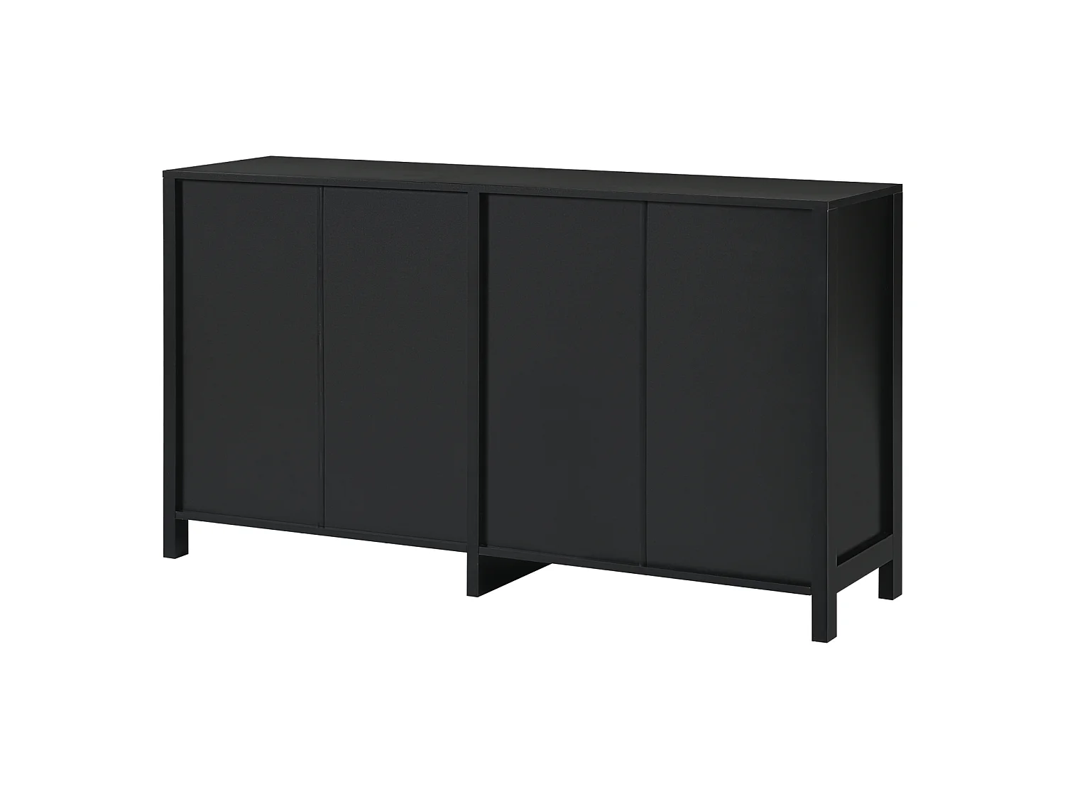 Dressoir met 4 rotandeuren - 145 x 40 x 80 cm - met verstelbare planken - Zwart