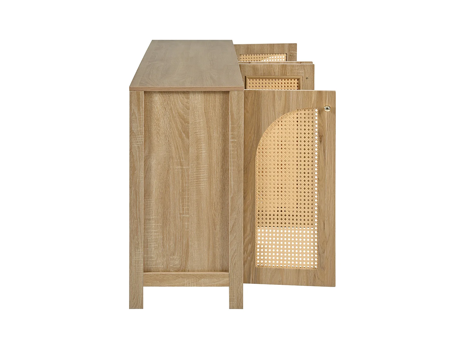 Buffet avec 4 portes en rotin - 145 x 40 x 80 cm - avec étagères réglables - coloris naturel