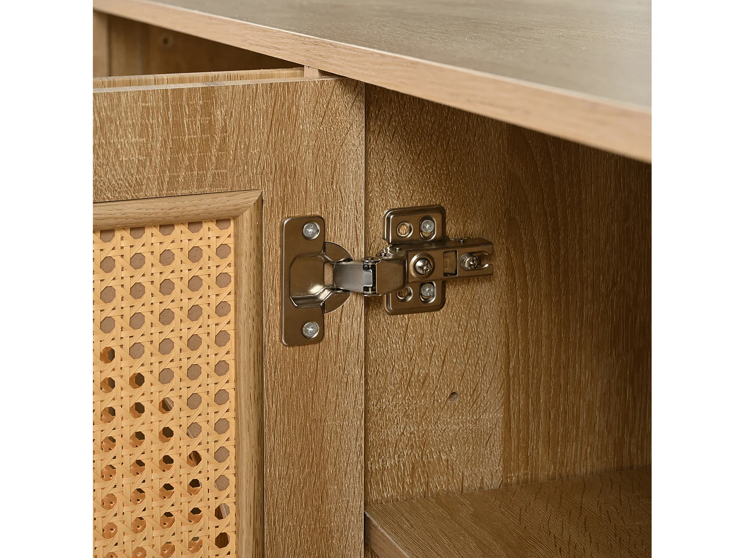 Buffet avec 4 portes en rotin - 145 x 40 x 80 cm - avec étagères réglables - coloris naturel