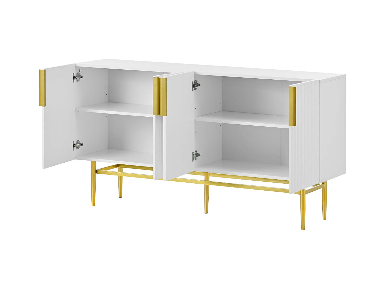 Buffet strié 4 portes - style moderne - blanc - 150 x 40 x 86 cm -  pour salle à manger, salon