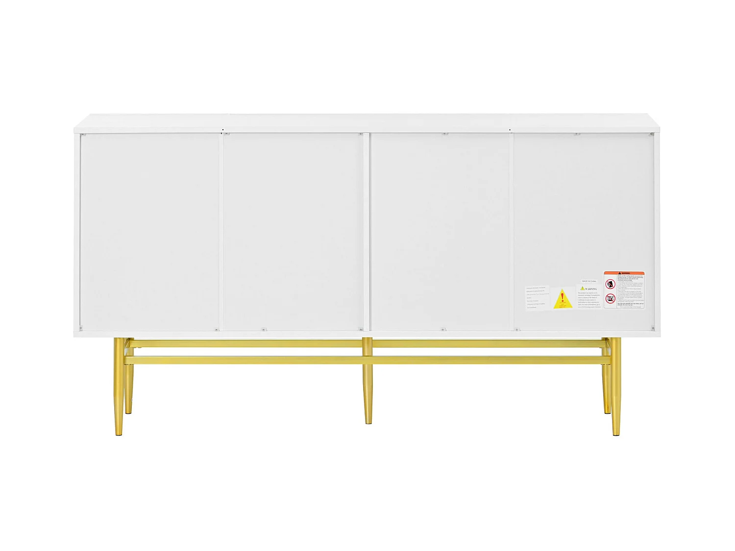 Buffet strié 4 portes - style moderne - blanc - 150 x 40 x 86 cm -  pour salle à manger, salon