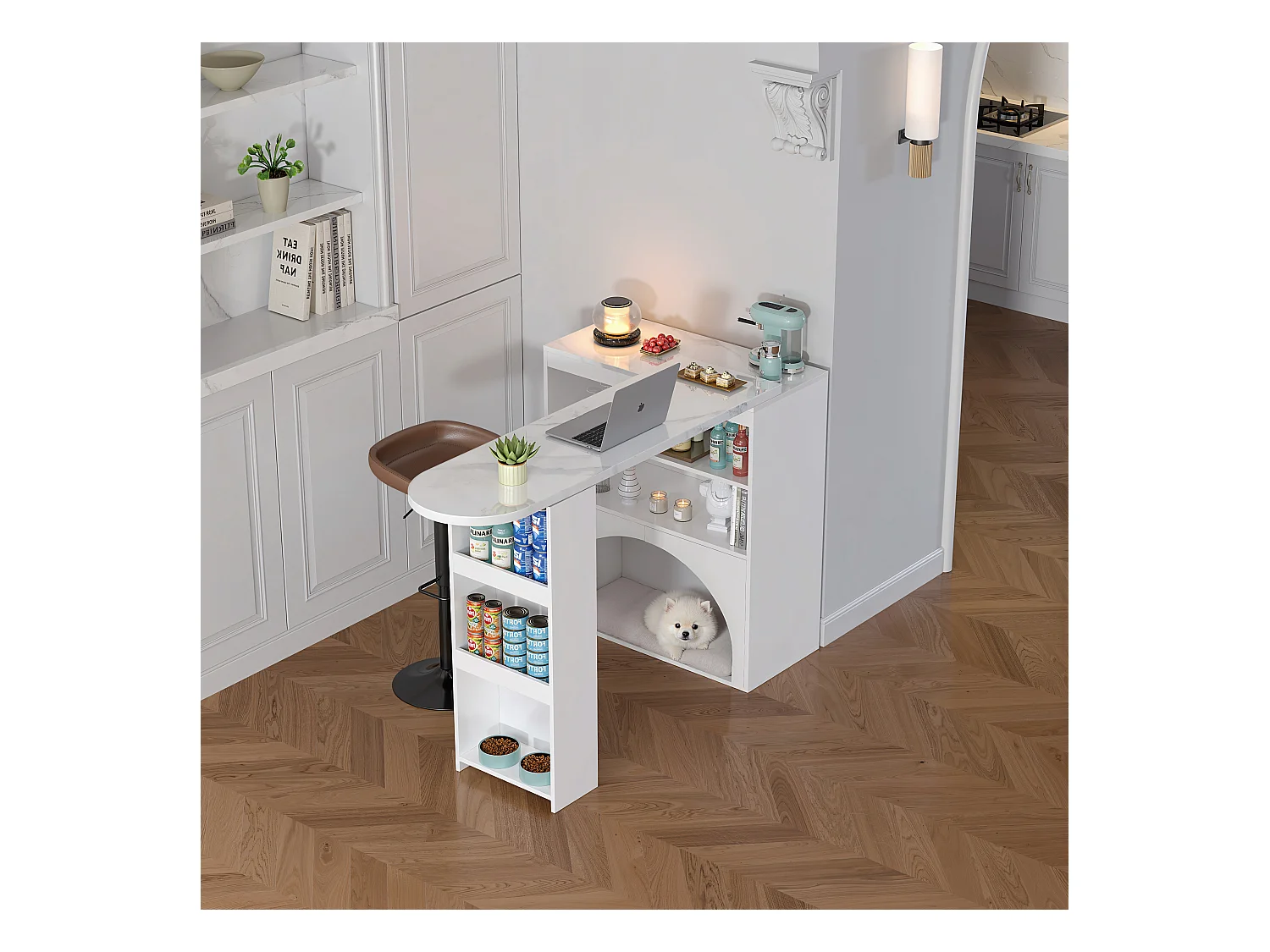 Table à Manger Extensible et Table de Bar Rotative Haute 120(+80)×40×100 cm avec Espace pour Animaux