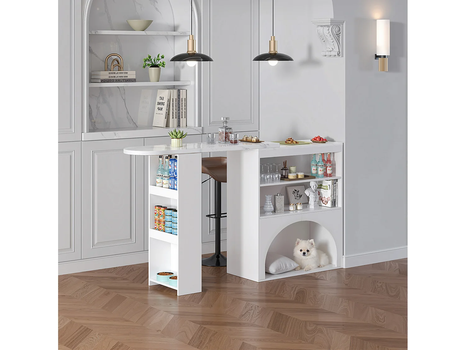 Mesa de jantar extensível e mesa de bar alta giratória 120(+80)×40×100 cm com espaço para animais de estimação