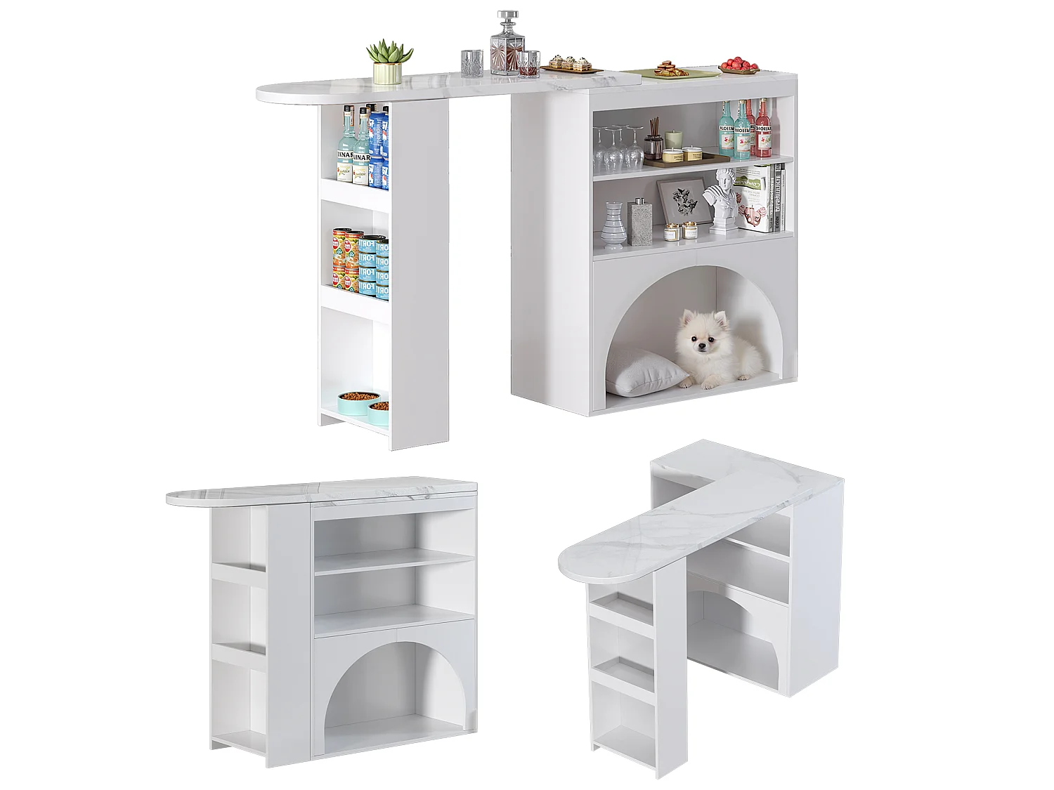Mesa de jantar extensível e mesa de bar alta giratória 120(+80)×40×100 cm com espaço para animais de estimação