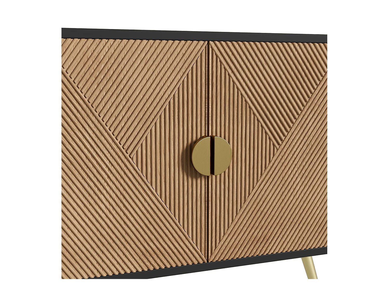 Buffet de salon, avec 4 portes, poignées dorées brossées et pieds de table brillants, noir