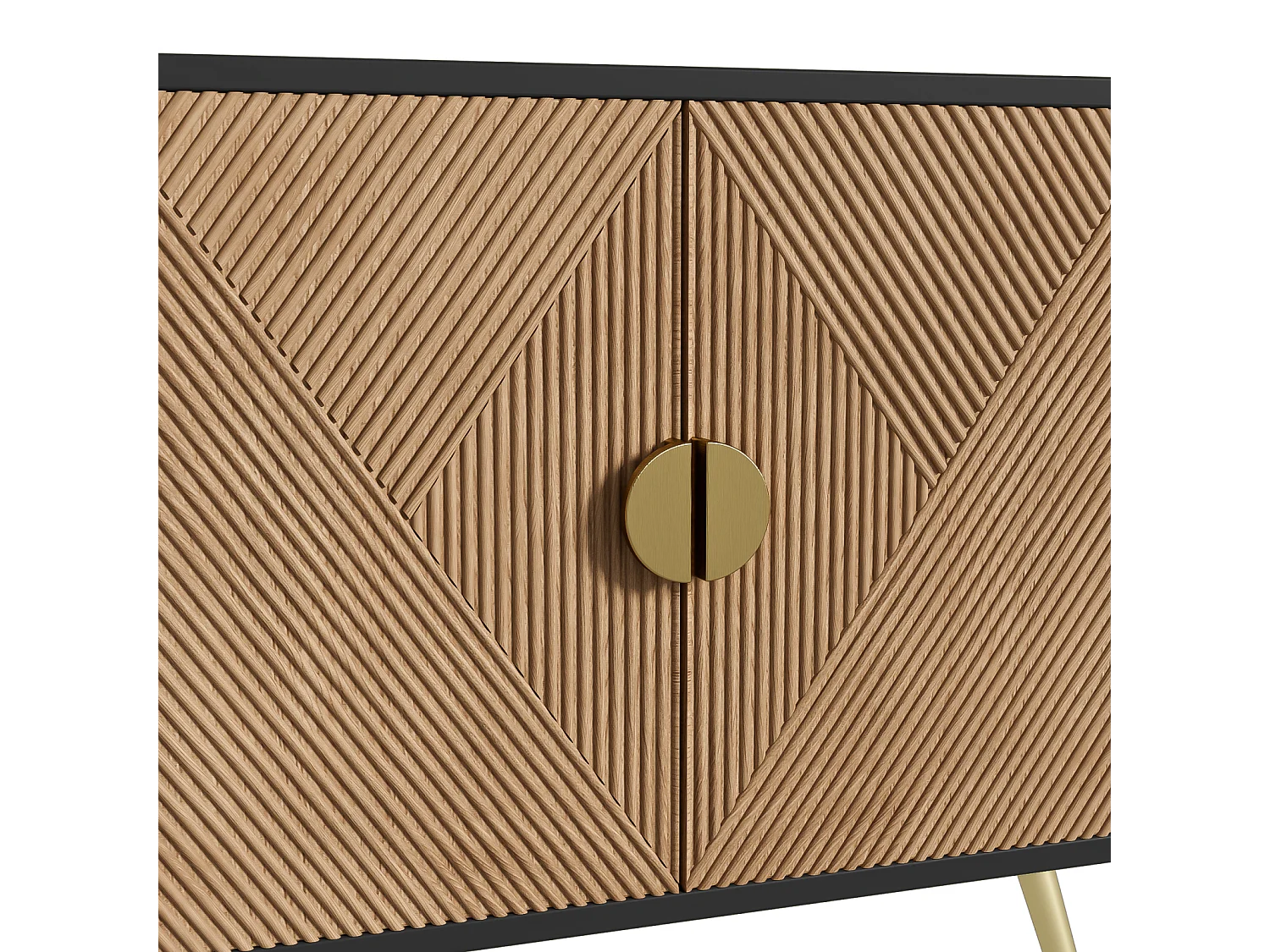 Dressoir, met 4 deuren, geborstelde gouden handgrepen en glanzende tafelpoten, zwart