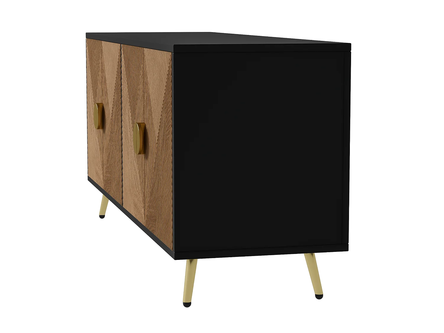 Dressoir, met 4 deuren, geborstelde gouden handgrepen en glanzende tafelpoten, zwart