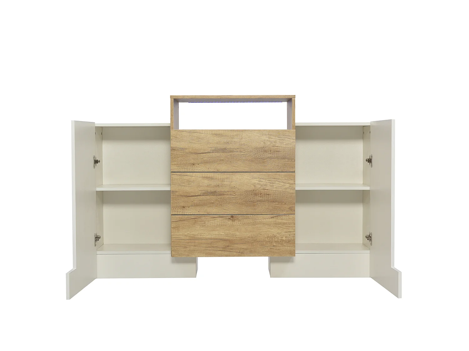 Wit en houten dressoir met led-verlichting, dressoir voor in de woonkamer met 2 deuren en 3 lades