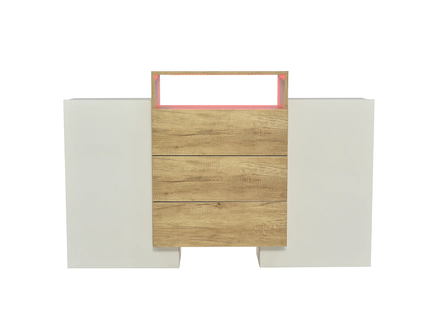 Wit en houten dressoir met led-verlichting, dressoir voor in de woonkamer met 2 deuren en 3 lades