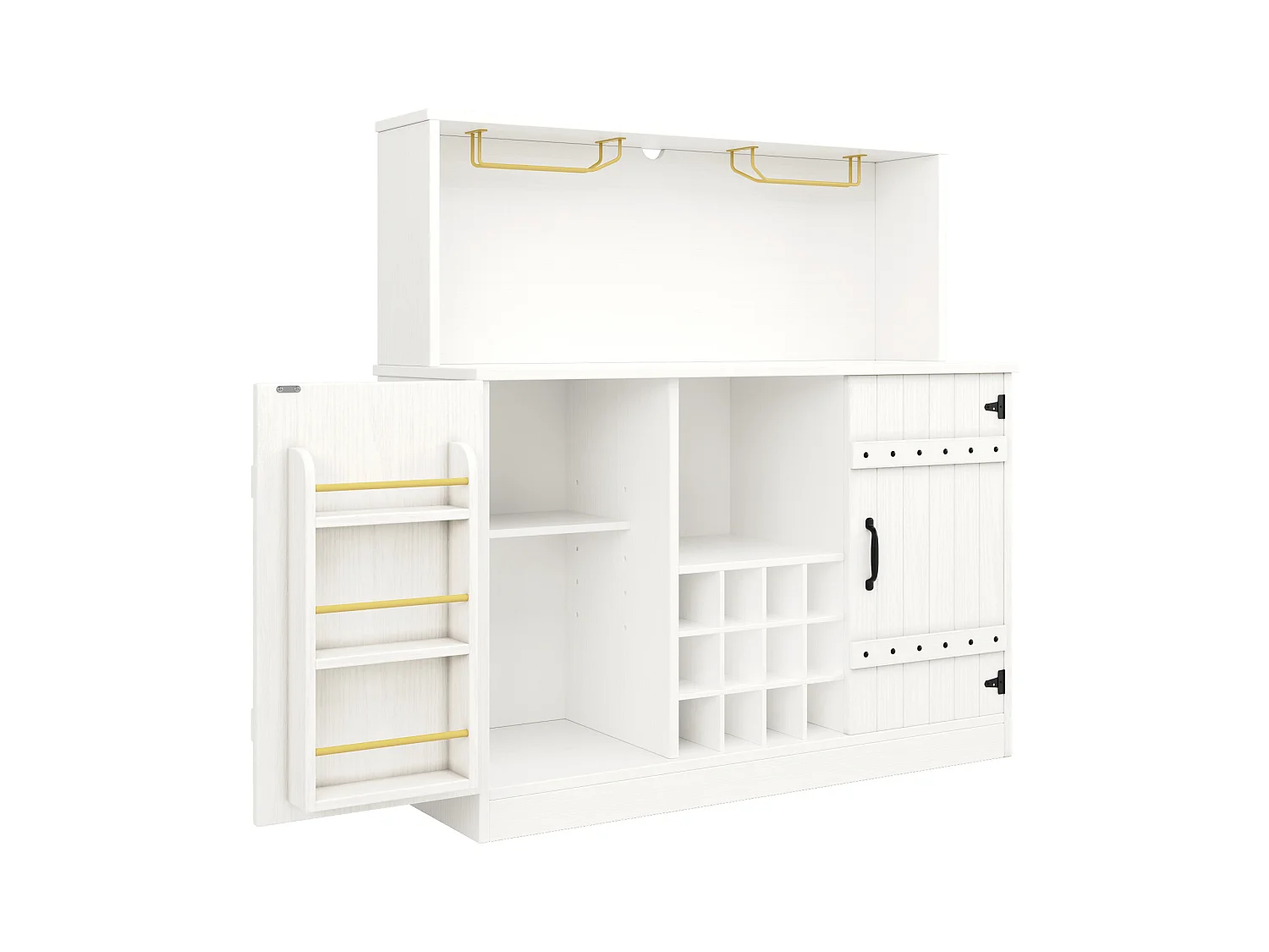 Aparador de cocina de MDF de 120 cm con puertas, vinoteca, portacopas y 1 nicho, color blanco