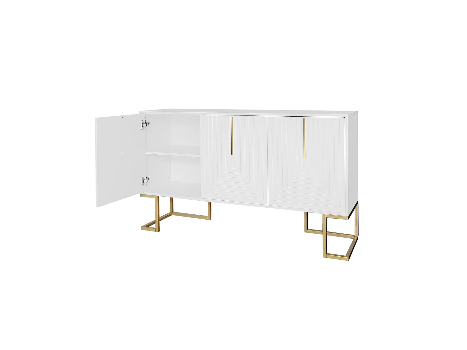 Modern 3-deurs dressoir met verstelbare planken, U-vormige kastdeuren, 138 x 40 x 80 cm, wit