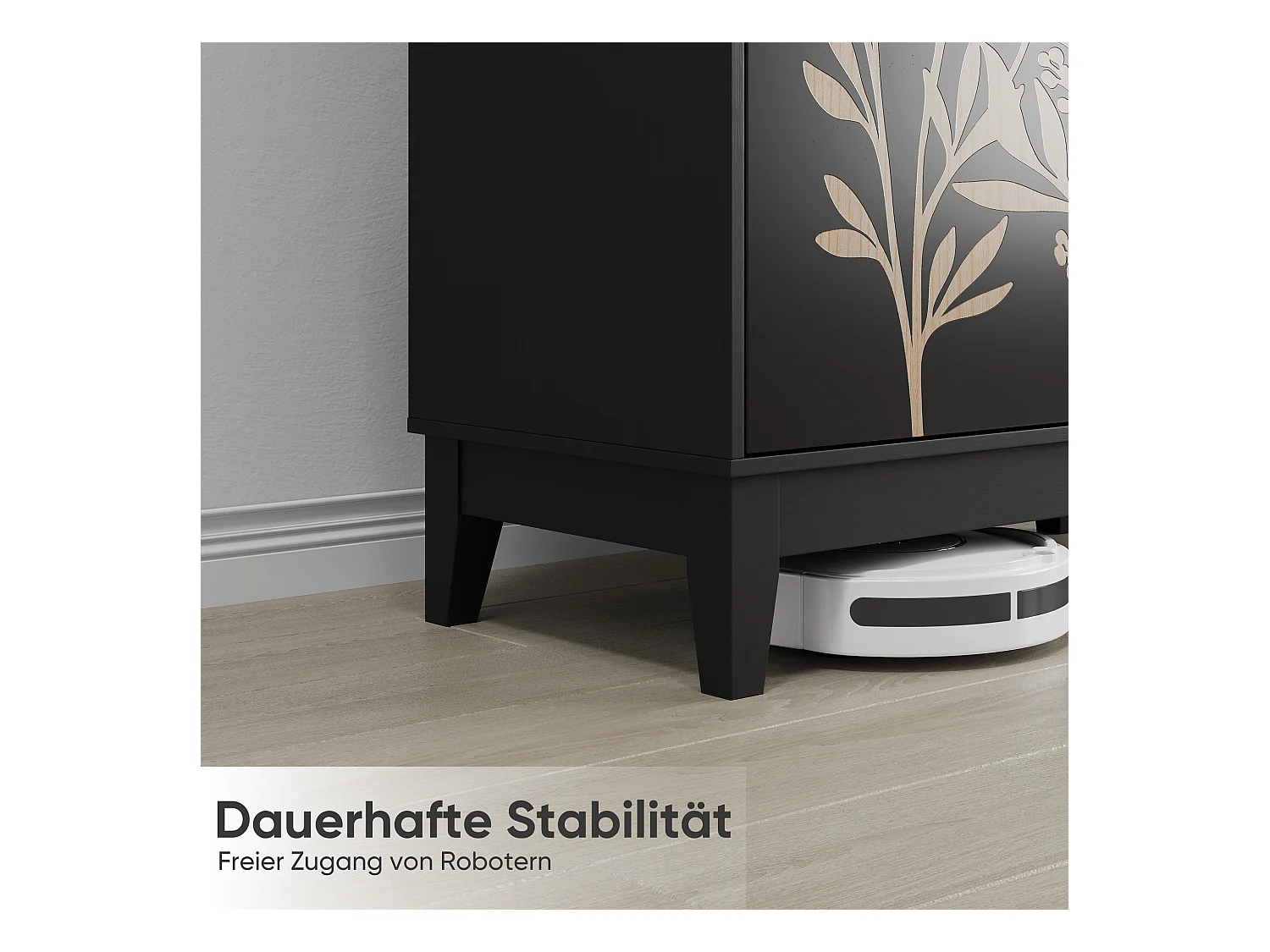 Buffet de buffet vintage avec sculpture florale, avec portes et étagères réglables, pour salon, Noir