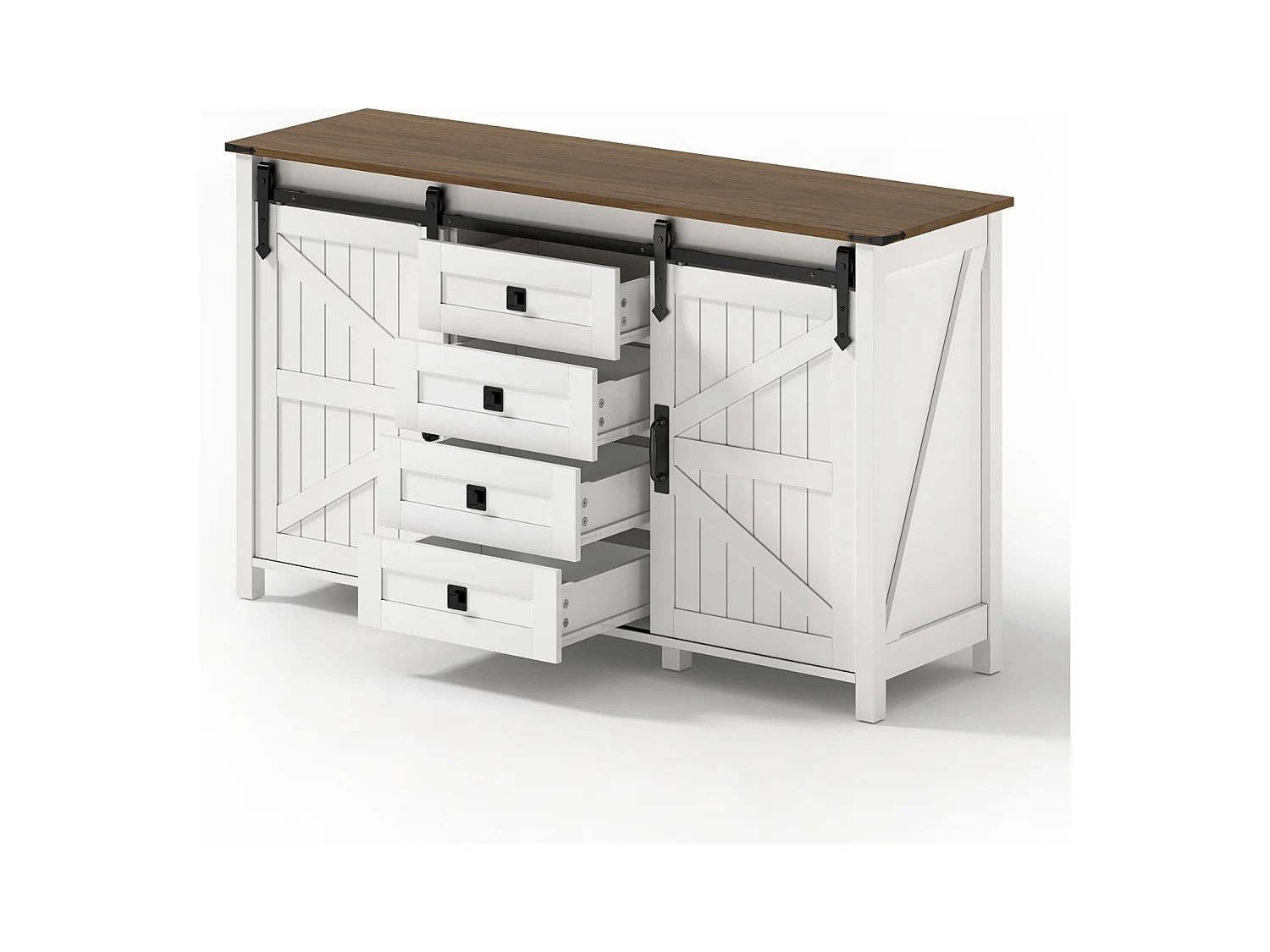Buffet Commode en MDF 137 × 40 × 81.5 cm avec 2 Portes, 4 Tiroirs et Rangement Ouvert - Blanc