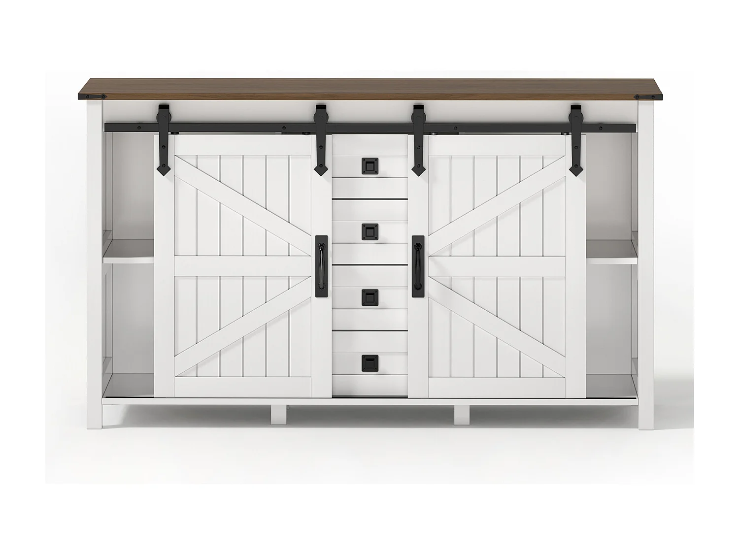 Aparador de MDF con cajones, 137 × 40 × 81,5 cm, 2 puertas, 4 cajones y espacio de almacenamiento abierto - Blanco