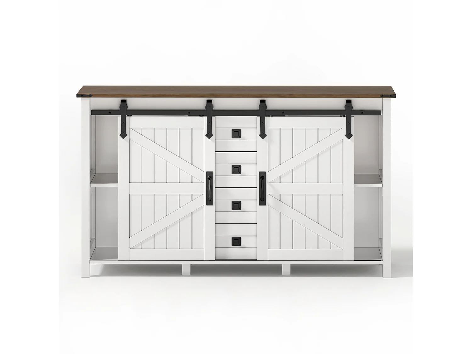 MDF Dressoir Ladekast 137 × 40 × 81,5 cm met 2 deuren, 4 lades en open opbergruimte - Wit