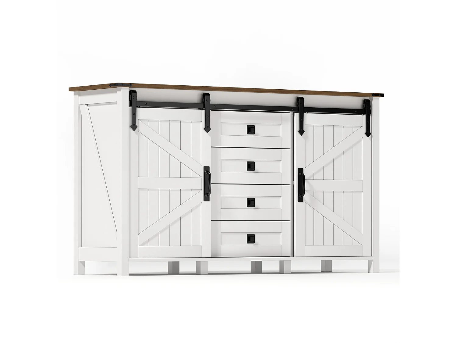 MDF Dressoir Ladekast 137 × 40 × 81,5 cm met 2 deuren, 4 lades en open opbergruimte - Wit