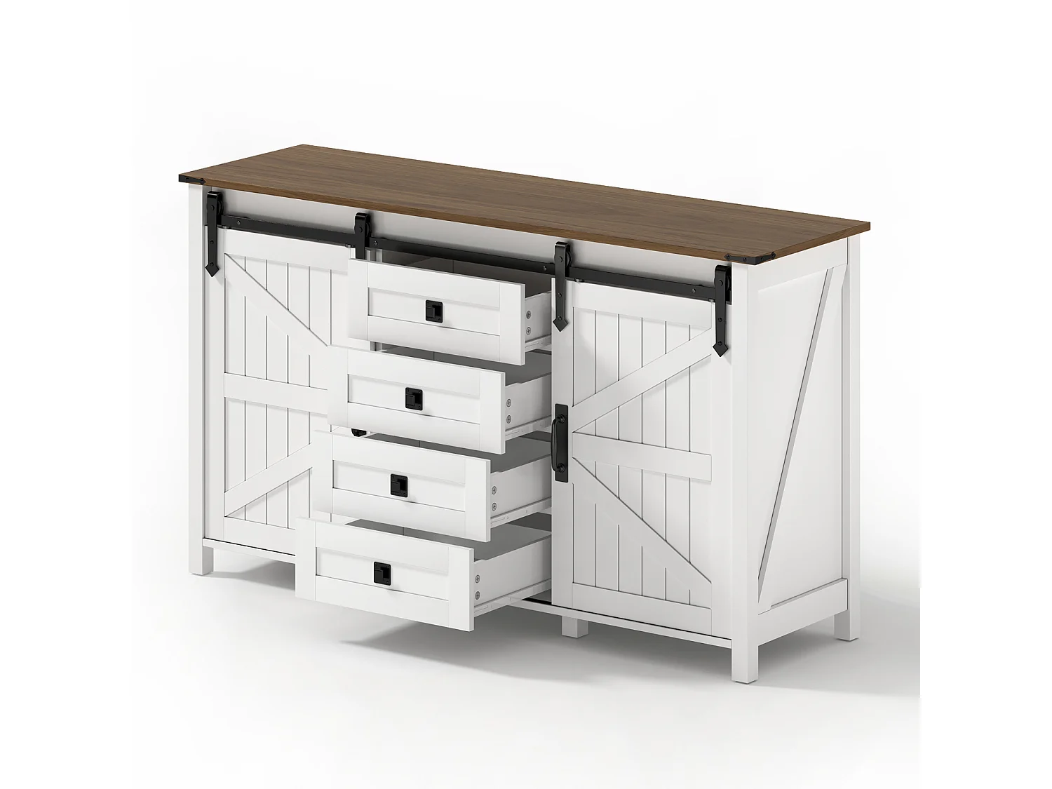 MDF Dressoir Ladekast 137 × 40 × 81,5 cm met 2 deuren, 4 lades en open opbergruimte - Wit