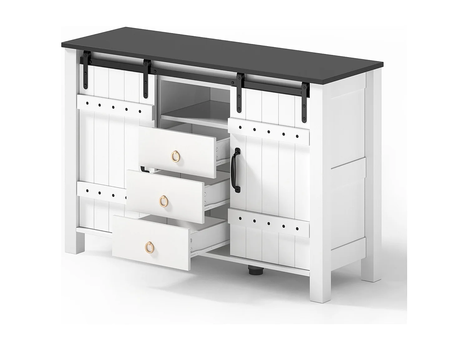 Buffet avec Rangement 120 cm de Longueur, avec 2 Portes et 3 Tiroirs, Convient pour La Cuisine,Blanc