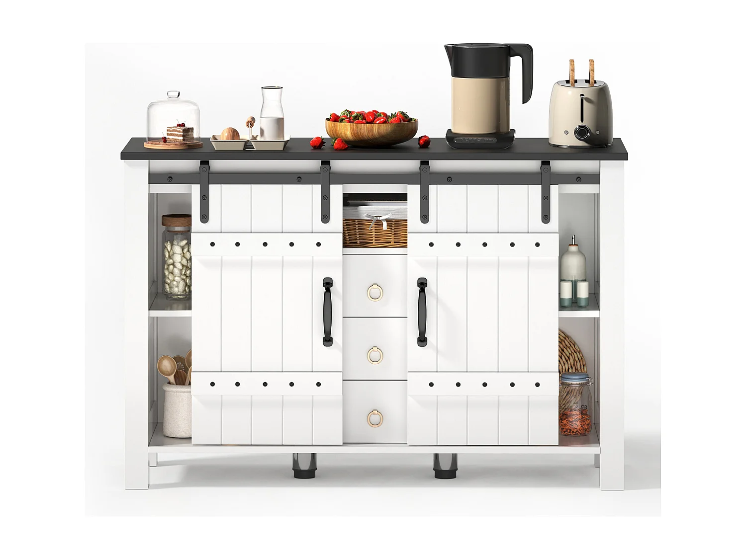 Buffet avec Rangement 120 cm de Longueur, avec 2 Portes et 3 Tiroirs, Convient pour La Cuisine,Blanc