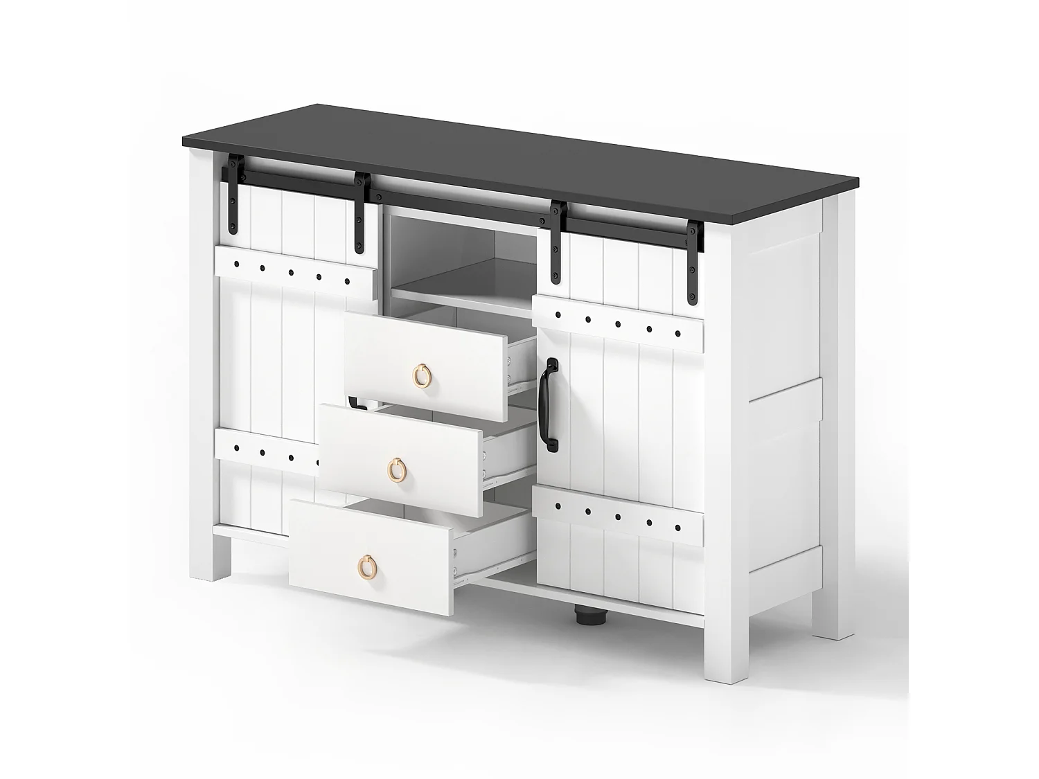 Aparador com arrumação 120 cm de comprimento, com 2 portas e 3 gavetas, adequado para cozinha, branco