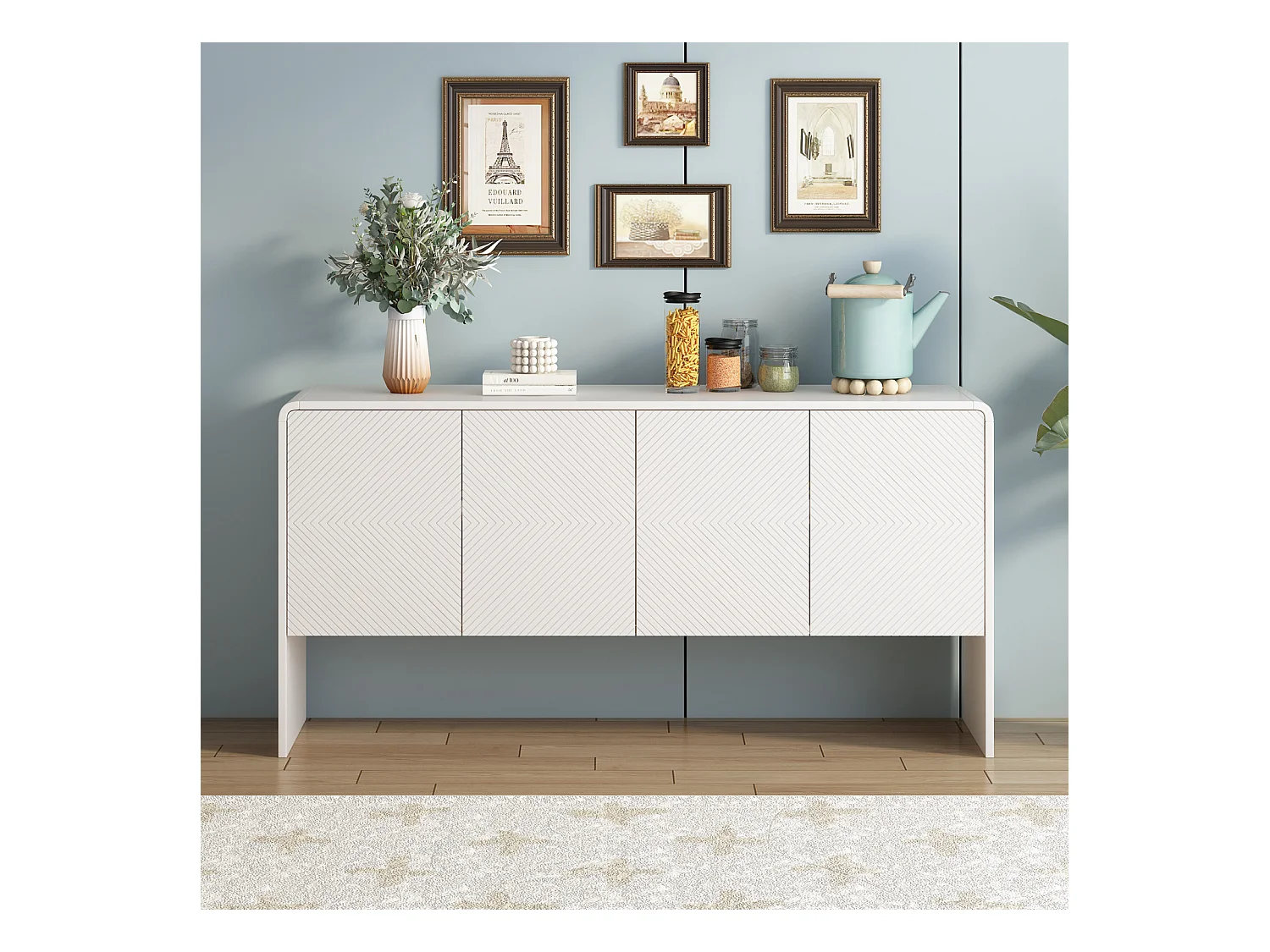 Buffet Sideboard 4 portes avec système anti-rebond, pour salon et entrée, coloris blanc