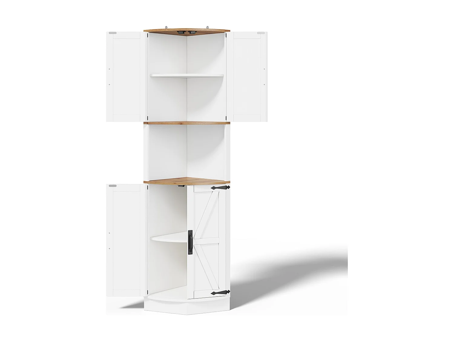 Dressoir met 4 deuren en verstelbare planken, schuurdeurontwerp, hoekkast voor woonkamer, wit