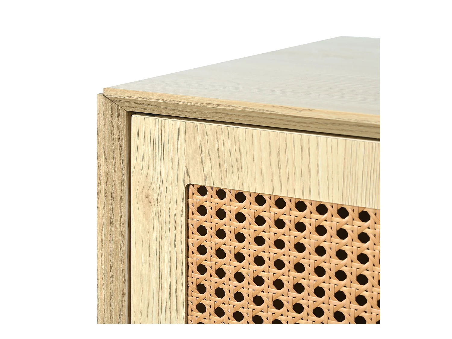 Buffet 120 x 40 x 80 cm, avec 2 portes, 1 tiroirs et 2 niches en MDF - effet rotin - coloris naturel