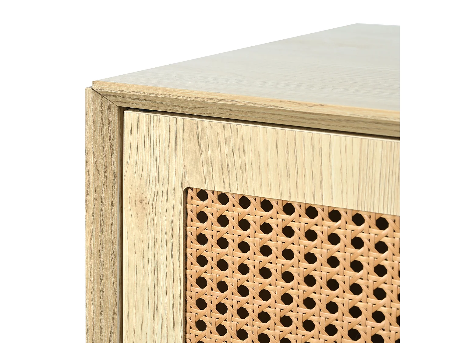 Buffet 120 x 40 x 80 cm, avec 2 portes, 1 tiroirs et 2 niches en MDF - effet rotin - coloris naturel