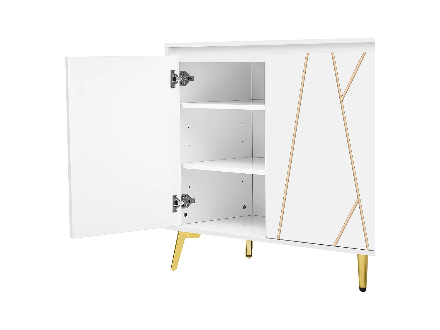 Buffet moderne avec 3 portes - 140 x 40 x 80 cm - MDF - pour salon ou cuisine - Blanc et or