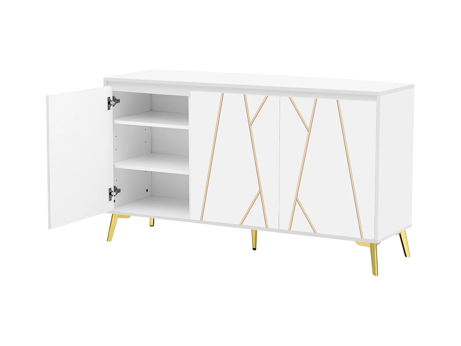Buffet moderne avec 3 portes - 140 x 40 x 80 cm - MDF - pour salon ou cuisine - Blanc et or
