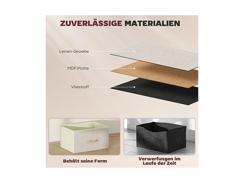 Commode 8 tiroirs en Tissu, avec 4 Poches, 2 Crochets, Structure en Acier, pour Salon,Beige