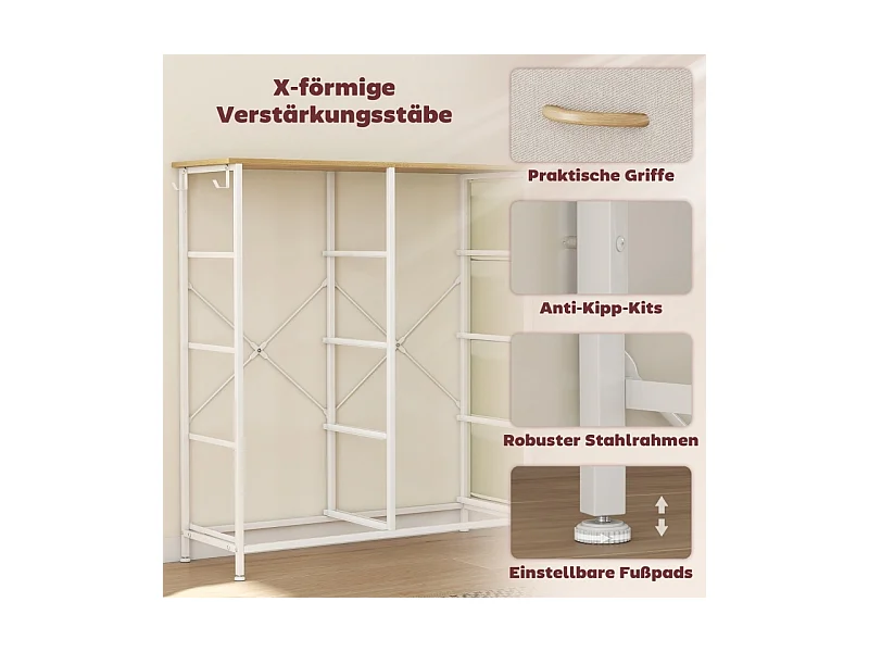 Commode 8 tiroirs en Tissu, avec 4 Poches, 2 Crochets, Structure en Acier, pour Salon,Beige