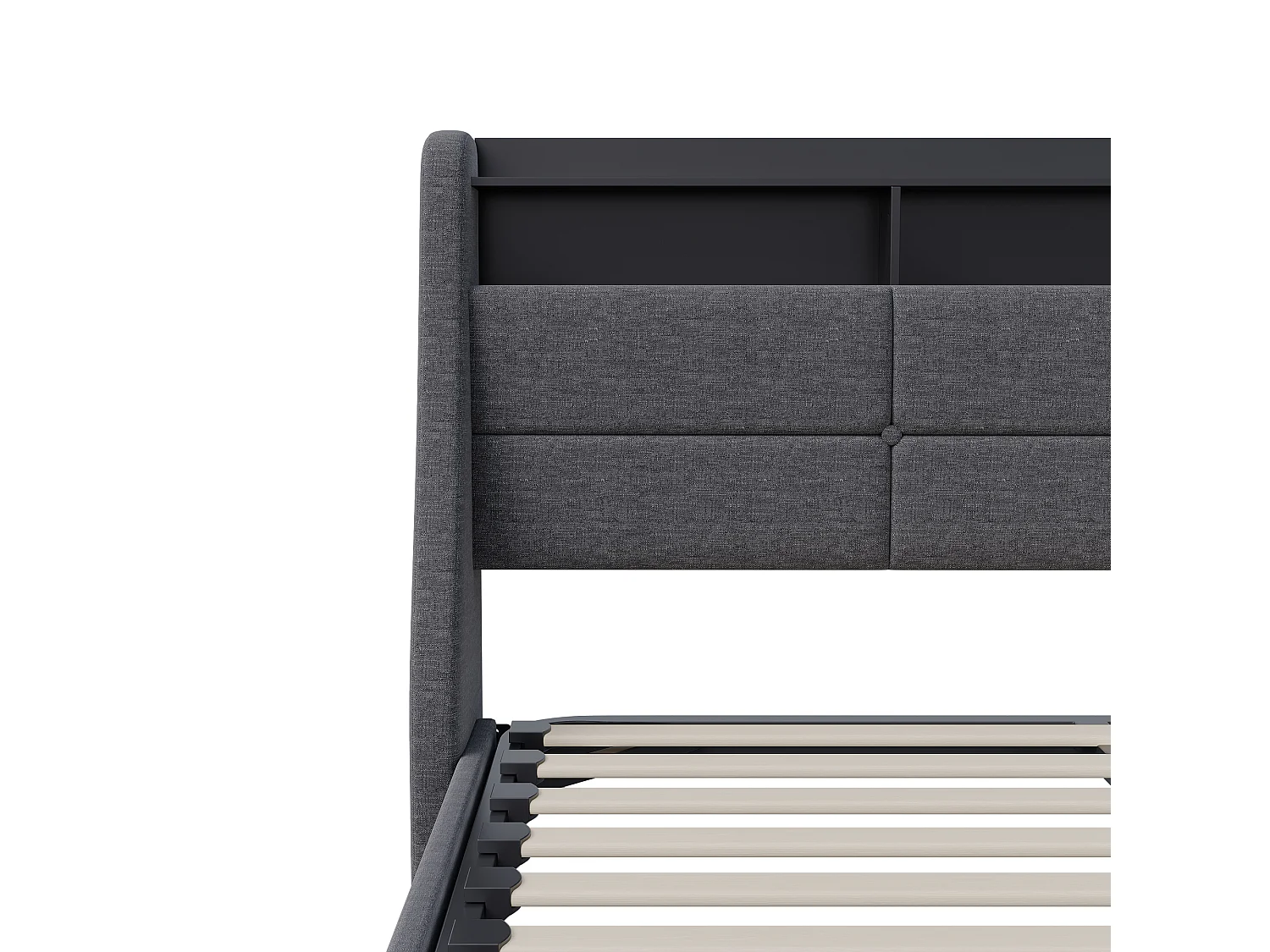 Lit Coffre Adulte 140×200cm en Tissu Gris - Avec Éclairage RGB + Ports USB/Type-C + Coffre Hydraulique - Sommier à Lattes - Gris