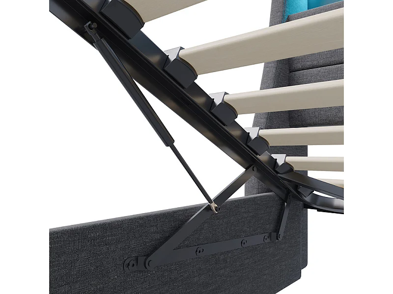 Grand Lit 160x200 avec Rangement Hydraulique, LED RGB et Ports USB - Tête de Lit Gris en Tissu, Design Moderne