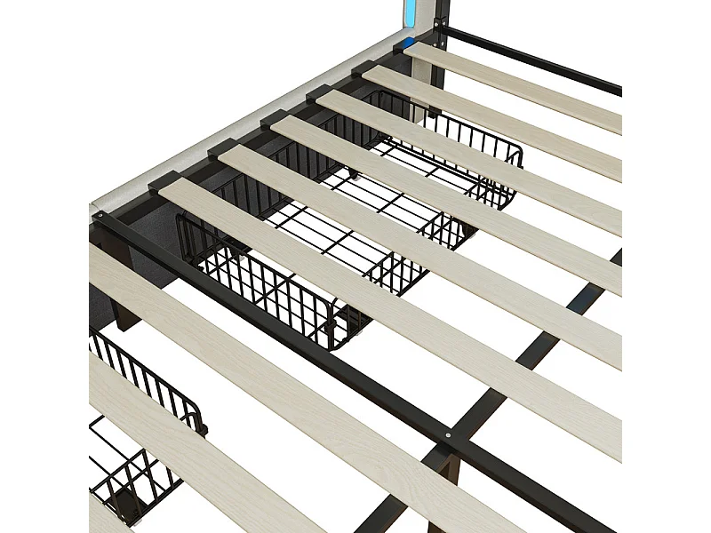 Lit avec tiroirs latéraux - 140 x 200 cm - éclairage LED RGB - tête de lit avec prise USB - Tissu de lin - blanc cassé