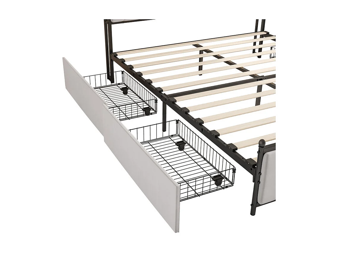 Lit Double 180x200 avec Rangement - Grand Lit Velours Béige 4 Tiroirs et Tête de Lit LED - Structure Renforcée 300kg Confort Maximal