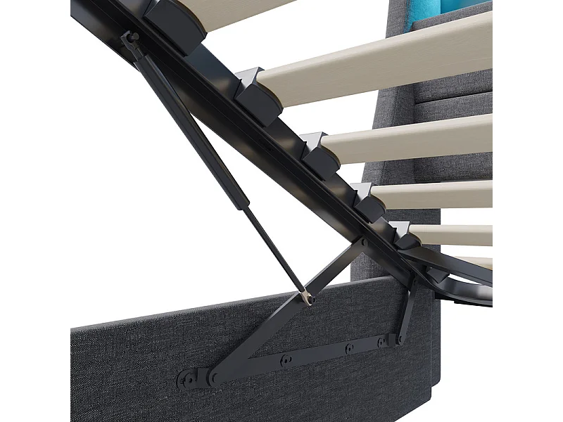 Lit Double 140x190 avec Rangement Hydraulique, LED RGB et Ports USB - Tête de Lit Gris en Tissu