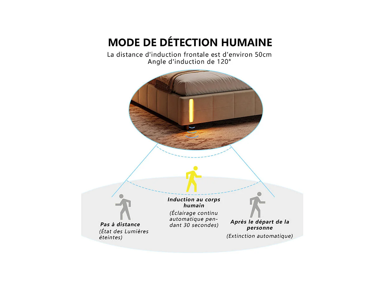 Lit 140x190 Lit Coffre Hydraulique, Grand Rangement + Lumière à Induction, Tête de Lit Velours Beige - Lit Couple Moderne Idéal Chambre Étagère