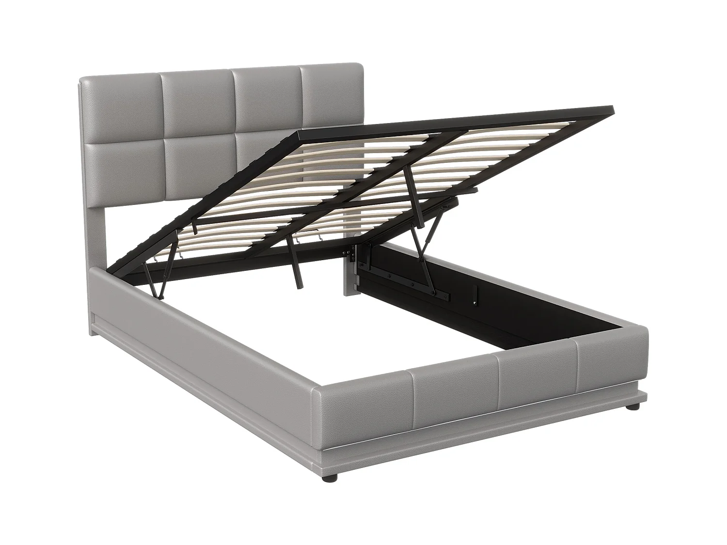 Lit Double 140x200 Lit Coffre Hydraulique avec LED, Grand Rangement, Structure Métal 350kg, Tête de Lit Capitonnée Cuir PU Gris