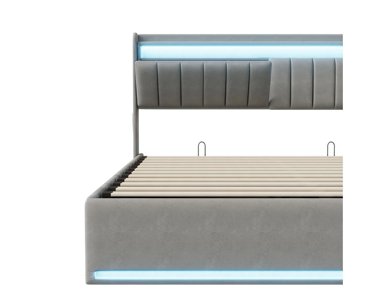 Lit Coffre 140x190 - Cadre De Lit Capitonné - Éclairage LED RGB - Lit Avec Coffre de Rangement Hydraulique - Ports De Recharge USB
