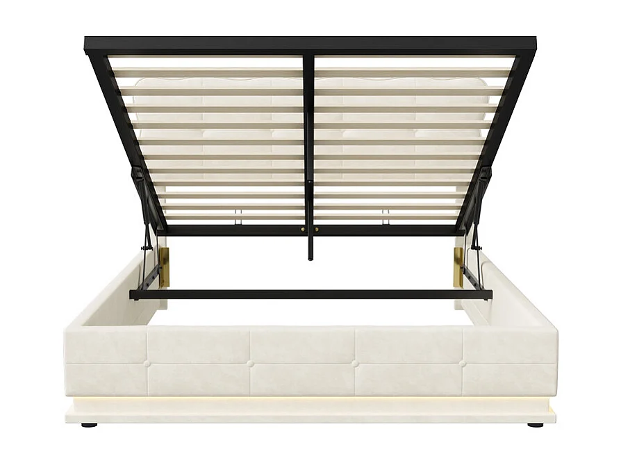 Lit Double 160x200 cm Lit Coffre Hydraulique avec Rangement, LED RGB Télécommande, Tête de Lit Velours Blanc Moderne