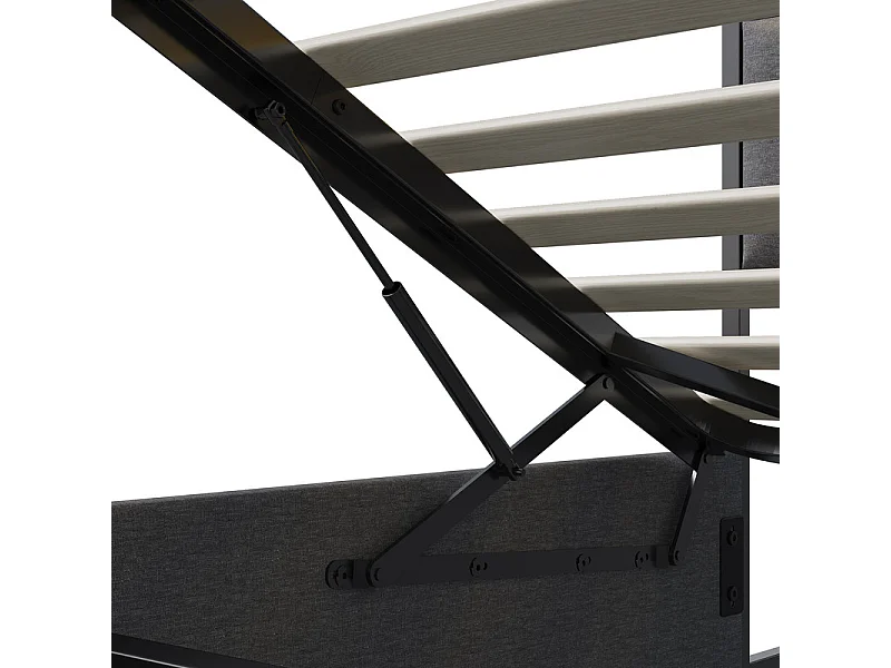 Lit Double 140x200cm Gris Tissu Lin Coffre Hydraulique LED RGB Contrôlable par App et Télécommande avec Prise USB/Type-C Écologique et Moderne