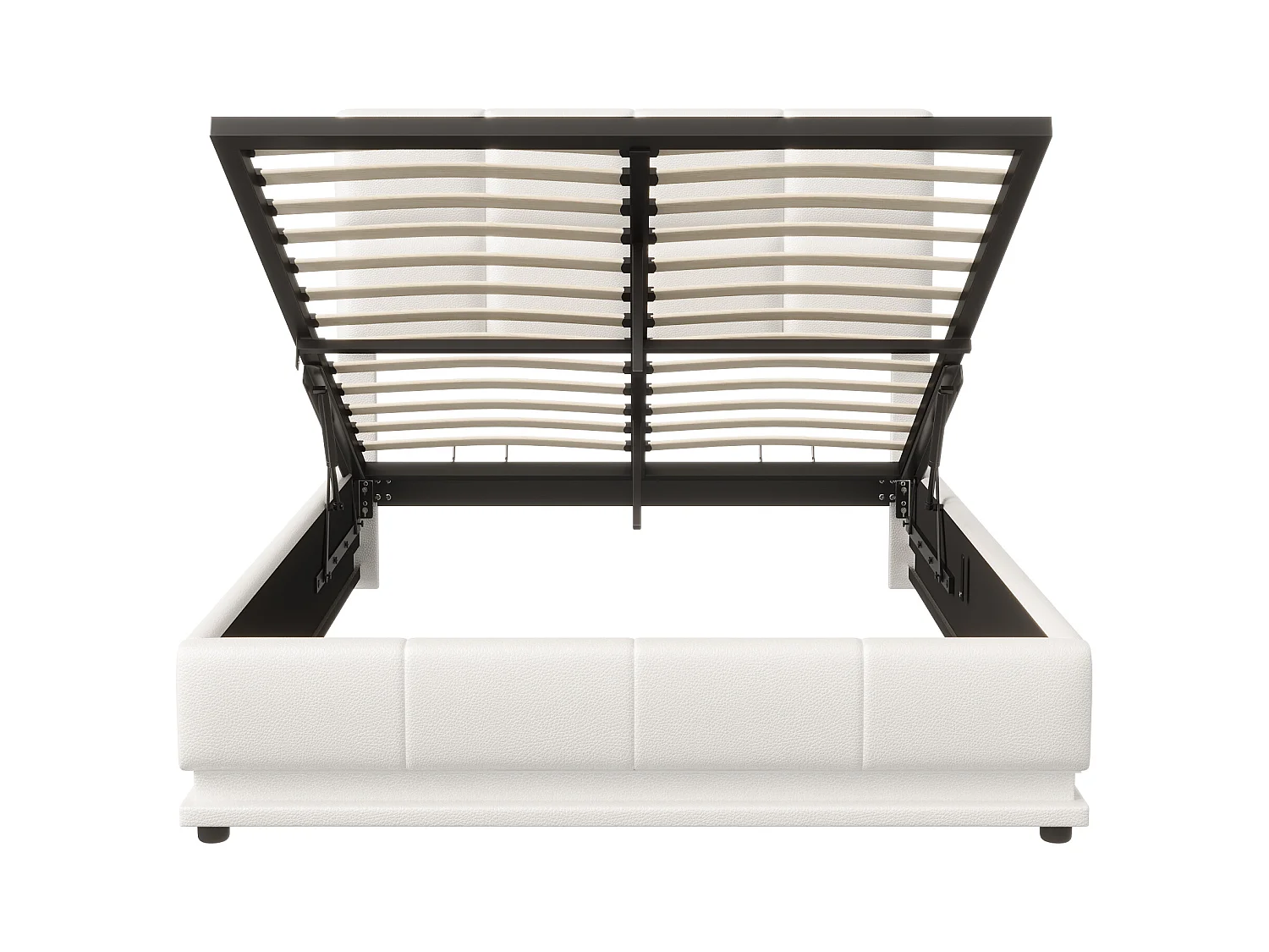 Lit Double 140x190 Lit Coffre Hydraulique avec LED, Grand Rangement, Structure Métal 350kg, Tête de Lit Capitonnée Cuir PU blanc