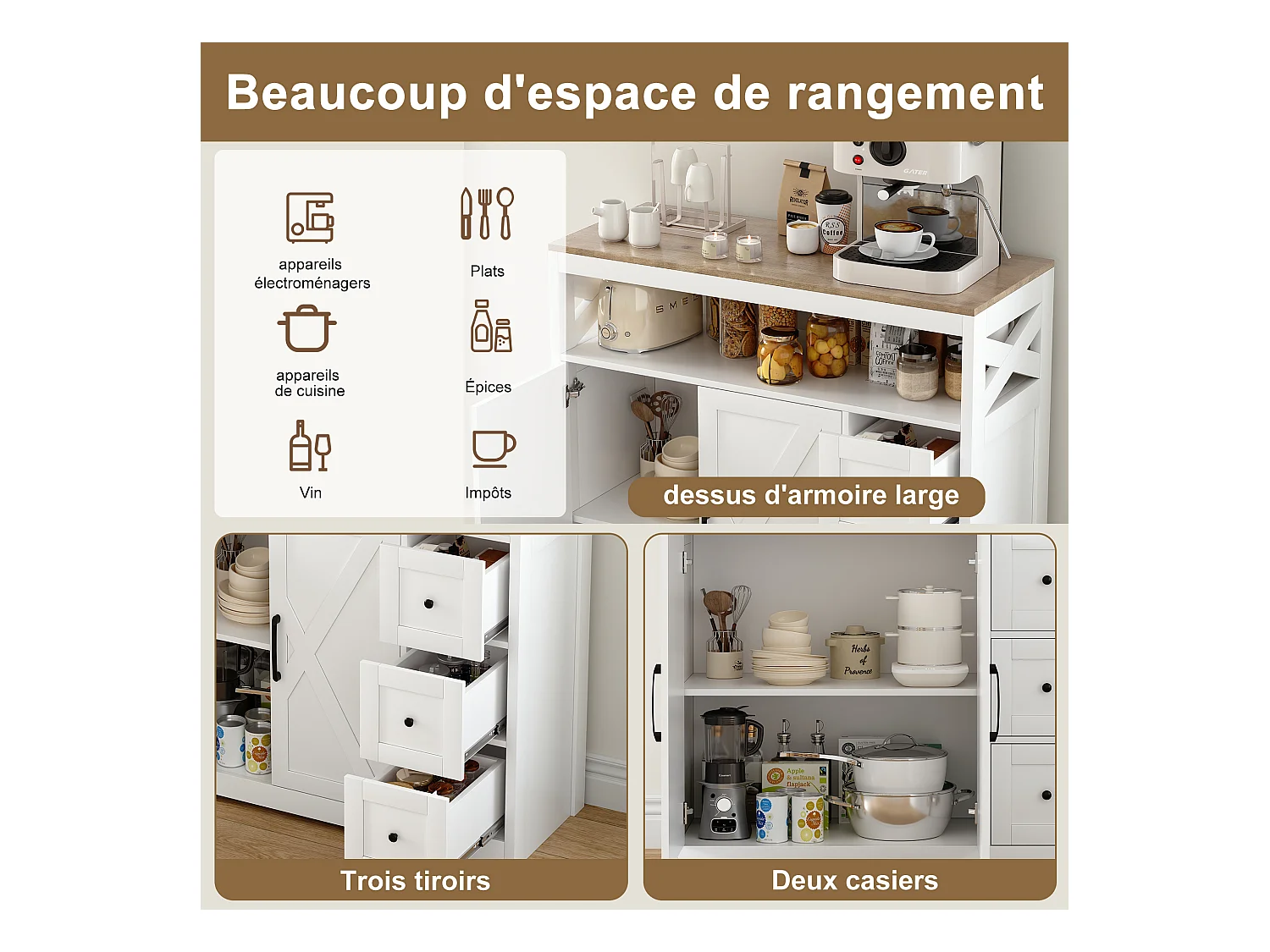 Credenza scandinava con 3 cassetti e 2 ante in MDF: design pulito, pratico spazio di archiviazione, materiali ecologici e facile montaggio