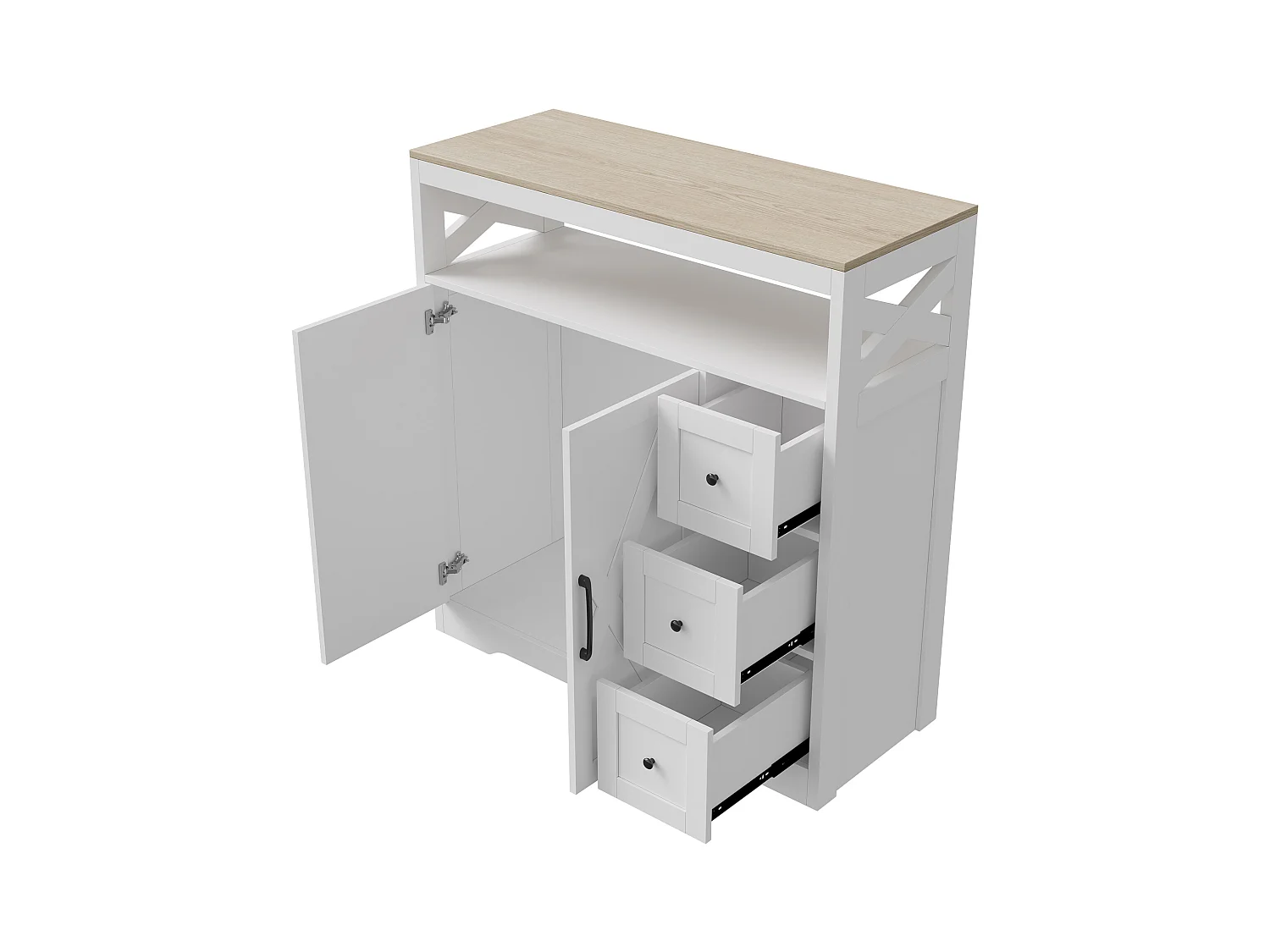 Credenza scandinava con 3 cassetti e 2 ante in MDF: design pulito, pratico spazio di archiviazione, materiali ecologici e facile montaggio