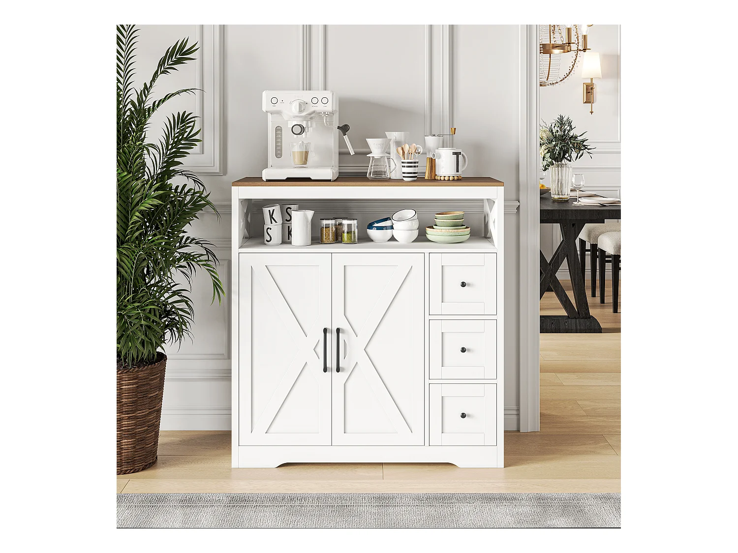 Credenza scandinava con 3 cassetti e 2 ante in MDF: design pulito, pratico spazio di archiviazione, materiali ecologici e facile montaggio