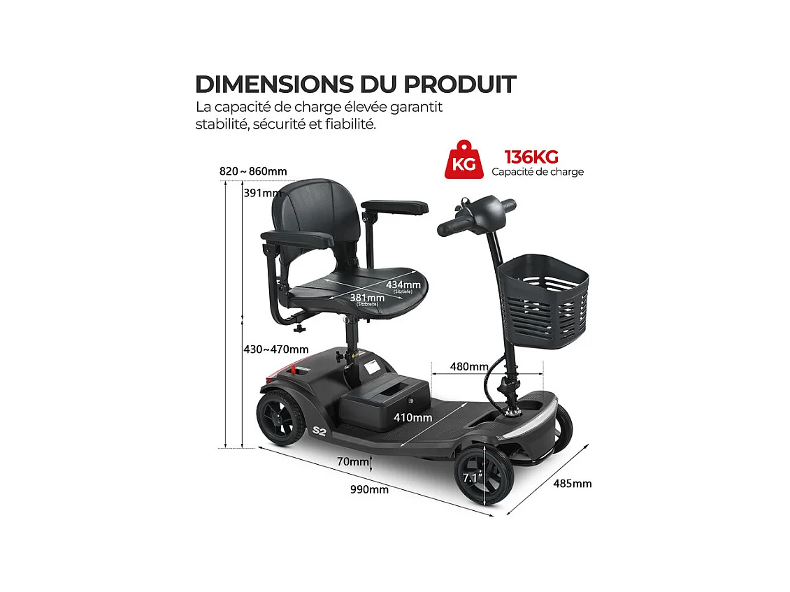 Scooter Movilidad Plegable 250W, LED/USB, 15KM Autonomía, Altura Ajustable, 136KG, Negro