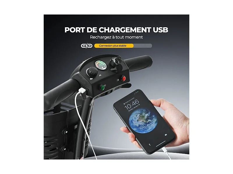 Scooter Movilidad Plegable 250W, LED/USB, 15KM Autonomía, Altura Ajustable, 136KG, Negro